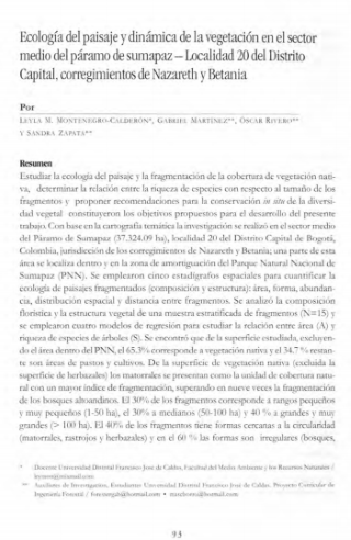 Portada artículo PA_No_14_2003 Ecología del paisaje y dinámica de la vegetación en el sector medio del páramo de Sumapaz. - Localidad 20 del Distrito Capital, corregimientos de Nazareth y Betania