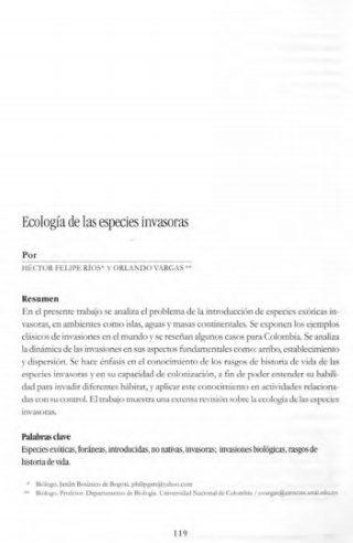 Portada artículo PA_No_14_2003 Ecología de las especies invasoras
