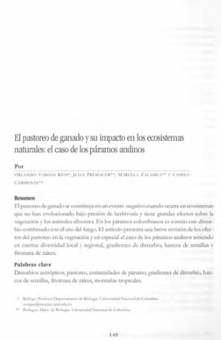 Portada artículo PA_No_14_2003 El pastoreo de ganado y su impacto en los ecosistemas naturales: el caso de los páramos andinos