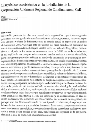 Portada artículo PA_No_15_2004 Diagnóstico ecosistémico en la jurisdicción de la Corporación Autónoma Regional de Cundinamarca, CAR