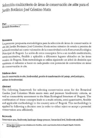 Portada artículo PA_No_15_2004 Selección multicriterio de áreas de conservación in situ para el Jardín Botánico José Celestino Mutis