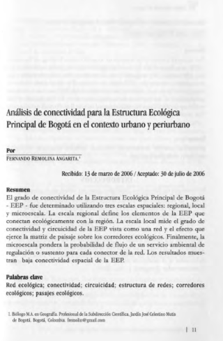 Portada artículo PA_No_16_2006 Análisis de conectividad para la Estructura Ecológica Principal de Bogotá en el contexto urbano y periurbano