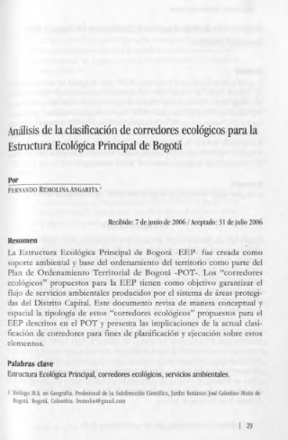 Portada artículo PA_No_16_2005 Análisis de la clasificación de corredores ecológicos para la Estructura Ecológica Principal de Bogotá