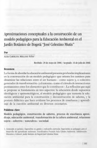Portada artículo PA_No_16_2005 Aproximaciones conceptuales a la construcción de un modelo pedagógico para la Educación Ambiental en el Jardín Botánico de Bogotá “José Celestino Mutis”
