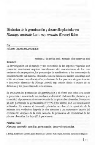 Portada artículo PA_No_17_2006 Dinámica de la germinación y desarrollo plantular en Plantago australis Lam. ssp. oreades (Decne) Rahn