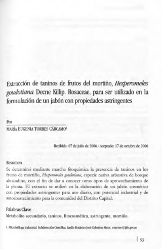 Portada artículo PA_No_17_2006 Extracción de taninos de frutos del mortiño, Hesperomeles goudotiana Decne Killip. Rosaceae, Para ser utilizado en la formulación de un jabón con propiedades astringentes