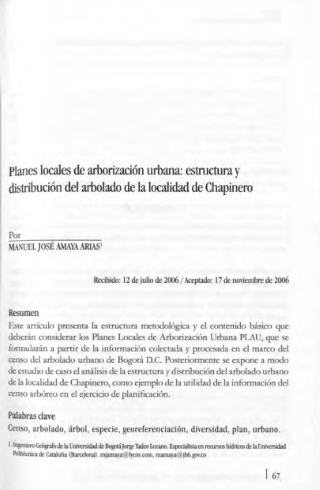 Portada artículo PA_No_17_2006 Planes locales de arborización urbana: estructura y distribución del arbolado de la localidad de Chapinero