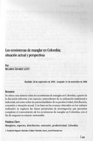 Portada artículo PA_No_17_2006 Los ecosistemas de manglar en Colombia: situación actual y perspectivas