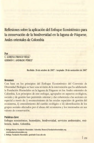 Portada artículo PA_No_18_2007 Reflexiones sobre la aplicación del Enfoque Ecosistémico para la conservación de la biodiversidad en la laguna de Fúquene, Andes orientales de Colombia