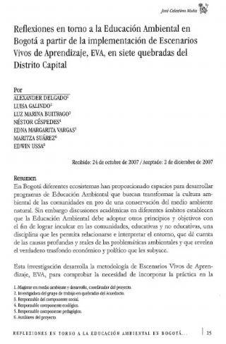 Portada artículo PA_No_19_2008 Reflexiones en tomo a la Educación Ambiental en Bogotá a partir de la implementación de Escenarios Vivos de Aprendizaje, EVA, en siete quebradas del Distrito Capital