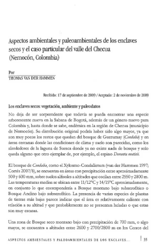 Portada artículo PA_No_19_2008 Aspectos ambientales y paleoambientales de los enclaves secos y el caso particular del valle del Checua (Nemocón, Colombia)
