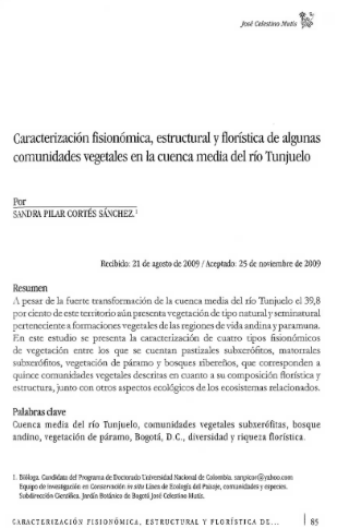 Portada artículo PA_No_19_2008 Caracterización fisionómica, estructural y florística de algunas comunidades vegetales en la cuenca media del río Tunjuelo
