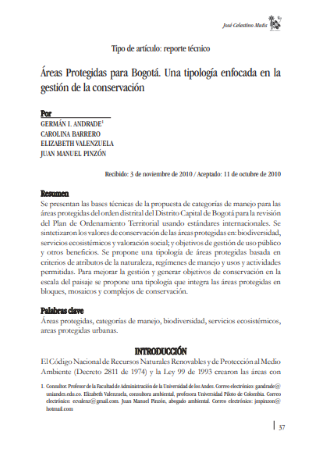 Portada artículo PA_No_20_2011 Áreas Protegidas para Bogotá. Una tipología enfocada en la gestión de la conservación