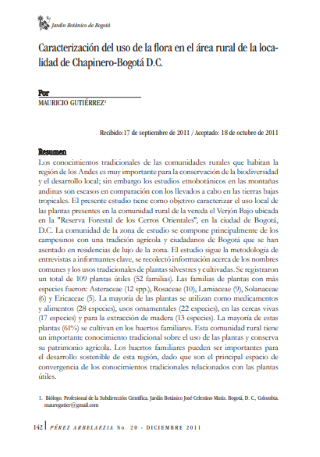 Portada artículo PA_No_20 Caracterización del uso de la flora en el área rural de la localidad de Chapinero-Bogotá D.C.
