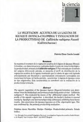 Portada artículo PA_No_4_1997_Vegetación-acuáticia-Laguna-Iguaque_P.Useche