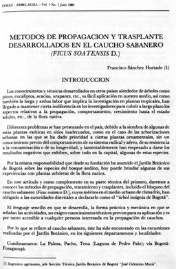Portada artículo PA_No_1_1985_Propagacion-y-trasplante-Caucho-sabanero-F.soatensis_F.Sanchez