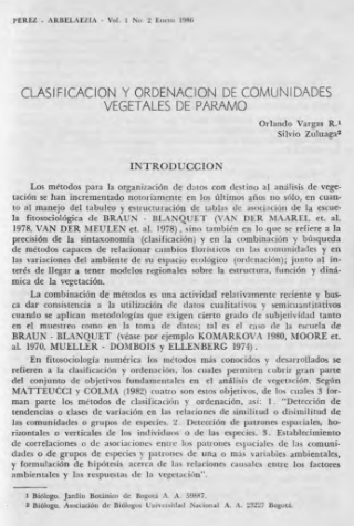 Portada artículo PA_No_2_1986 Clasificación y ordenación de comunidades vegetales de páramo