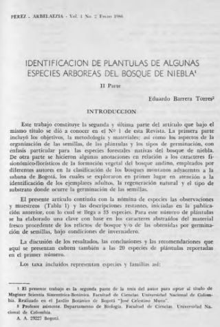 Portada artículo PA_No_2_1986 Identificación de plántulas de algunas especies arbóreas del bosque de niebla. Segunda parte
