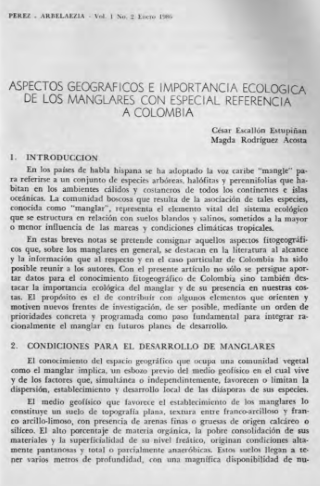 Portada artículo PA_No_2_1986 Aspectos geográficos e importancia ecológica de los manglares con especial referencia a Colombia