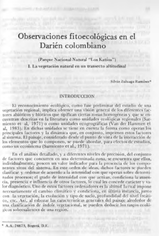 Portada artículo PA_No_4-5_1987 Observaciones fitoecológicas en el Darién colombiano