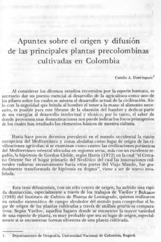 Portada artículo PA_No_4-5_1987 Apuntes sobre el origen y difusión de las principales plantas precolombinas cultivadas en Colombia