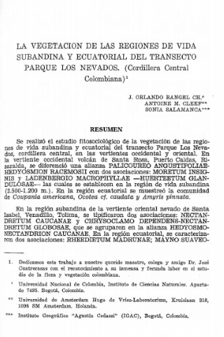 Portada artículo PA_No_8_1989 La vegetación de las regiones de vida subandina y ecuatorial del transecto Parque los Nevados (cordillera central colombiana)