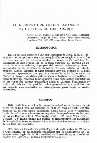 Portada artículo PA_No_8_1989 El elemento de origen sabanero en la flora de los páramos