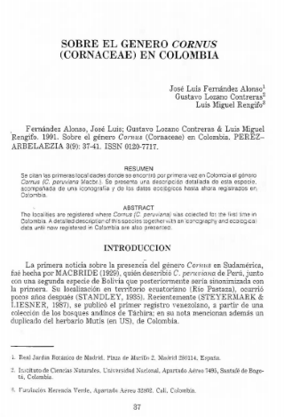 Portada artículo PA_No_9_1991 Sobre el género Cornus (Cornaceae) en Colombia