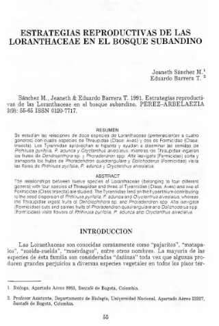 Portada artículo PA_No_9_1991 Estrategias reproductivas de las Loranthaceae en el bosque subandino