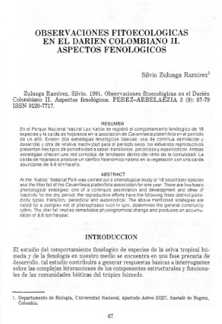 Portada artículo PA_No_9_1991 Observaciones fitoecológicas en el Darién colombiano II, aspectos fenológicos
