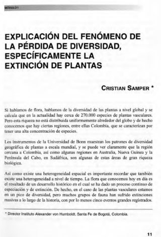 Portada artículo PA_No_11_2000 Explicación del fenómeno de la pérdida de diversidad, específicamente la extinción de plantas