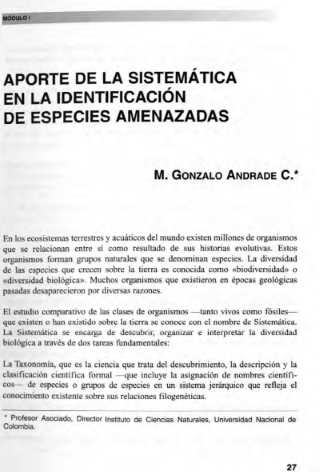 Portada artículo PA_No_11_2000 Aporte de la sistemática en la identificación de especies amenazadas
