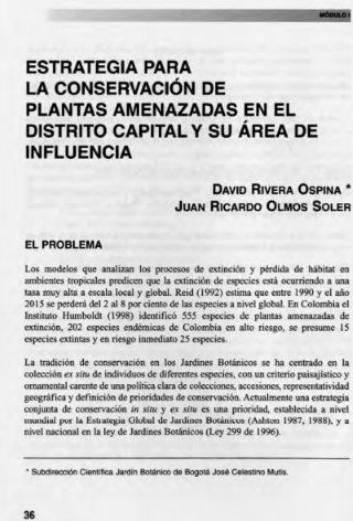 Portada artículo PA_No_11_2000 Estrategia para la conservación de plantas amenazadas en el Distrito Capital y su área de influencia