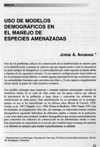 Portada artículo PA_No_11_2000 Uso de modelos demográficos en el manejo de especies amenazadas