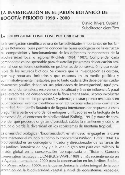 Portada artículo PA_No_12_2001 La Investigación en el Jardín Botánico de Bogotá: periodo 1998-2000