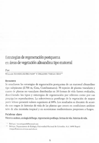 Portada artículo PA_No_13_2002 Estrategias de regeneración postquema en áreas de vegetación altoandina tipo matorral