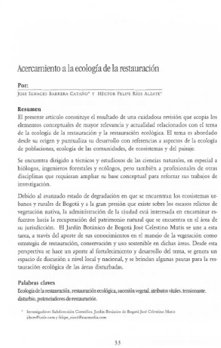 Portada artículo PA_No_13_2002 Acercamiento a la ecología de la restauración