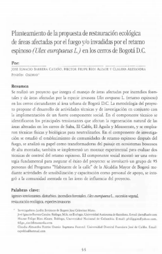 Portada artículo PA_No_13_2002 Planteamiento de la propuesta de restauración ecológica de áreas afectadas por el fuego y/o invadidas por el relamo espinoso (Ulex europaeus L.) en los cerros de Bogotá D.C.
