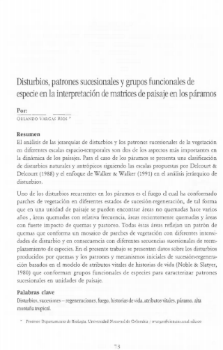 Portada artículo PA_No_13_2002 Disturbios, patrones sucesionales y grupos funcionales de especies en la interpretación de matrices de paisaje en los páramos