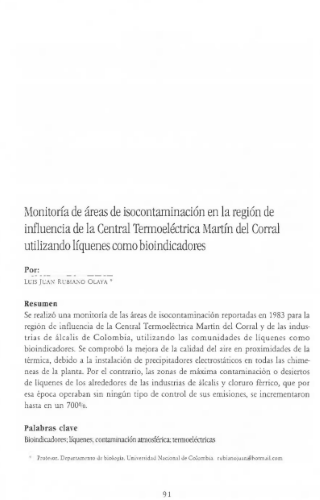 Portada artículo PA_No_13_2002 Monitoría de áreas de isocontaminación en la región de influencia de la Central Termoeléctrica Martín del Corral utilizando líquenes como bioindicadores