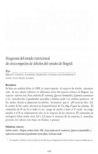 Portada artículo PA_No_13_2002 Diagnosis del estado nutricional de cinco especies de árboles del ornato de Bogotá D.C.