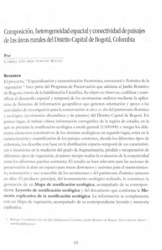 Portada artículo PA_No_14_2003 Composición, heterogeneidad espacial y conectividad de paisajes de las áreas rurales del Distrito Capital de Bogotá, Colombia