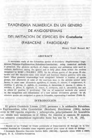 Portada artículo PA_No_3_1986 Taxonomía numérica en un género de Angiospermas. Delimitación de especies en Crotalaria (Fabaceae-Faboideae)