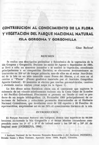 Portada artículo PA_No_3_1986 Contribución al conocimiento de la flora y vegetación del parque natural Isla Gorgona y Gorgonilla